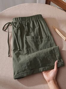 Rusticease 女式大码时尚休闲宽松短裤，带口袋设计 - 軍綠色 - 查看 7