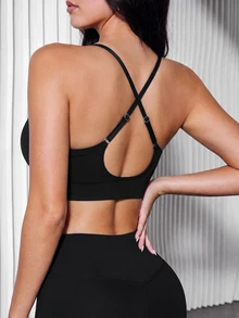 Slayform Slayform Two Tone Crisscross Back Sports Bra - Black - View 1
