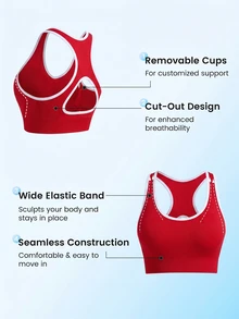 Slayform Slayform Women's Piped Back Cut-Out Seamless Contrast Color Sports Bra - Red - View 8