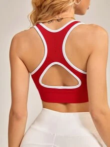 Slayform Slayform Women's Piped Back Cut-Out Seamless Contrast Color Sports Bra - Red - View 3