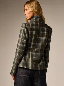 AiiRZ Cropped Plaid Blazer Jacket With Asymmetric Draped Lapel And Structured Shoulders For Fall Winter Tailored Style - Multicolor - View 3