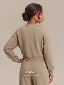 GLOWMODE Soft-Brushed Modal Cozy Escape Relaxed Fit Hoodie With Mock Neck & Button Front Daily Casual Wear - Khaki - View 2