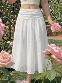 SHEIN MOD 大尺碼法式刺繡鏤空綁帶裙 - 白色 - 查看 9