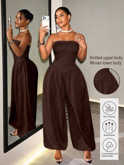 BamGleam New Women's Fashionable And Casual Sexy Loose-Fitting Jumpsuit, Elegant, Knickerbockers For Party Night Out, Club Outfits, Halloween Brown Summer