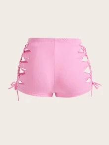 SHEIN ICON Cut Out Lace Up Side Biker Shorts - Pink - View 2