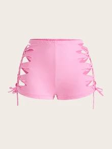 SHEIN ICON Cut Out Lace Up Side Biker Shorts - Pink - View 6