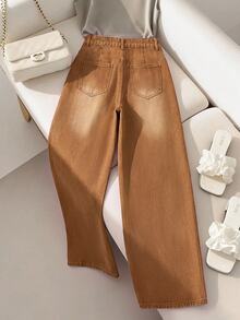 GlowEve Women's All-Season Button Pocket Loose Wide Leg Denim Jeans - Brown - View 2