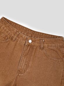 GlowEve Women's All-Season Button Pocket Loose Wide Leg Denim Jeans - Brown - View 3
