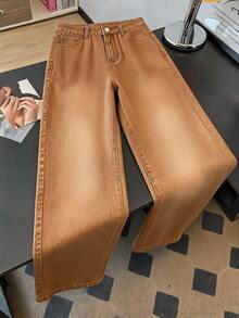 GlowEve Women's All-Season Button Pocket Loose Wide Leg Denim Jeans - Brown - View 7
