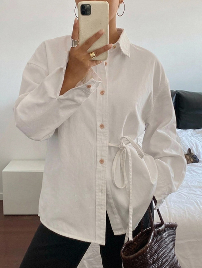 Dazy Plus Solid Color Loose Casual Daily Wear Brunch Birthday Fall New All White Denim Top