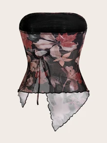 SHEIN ICON 女士简约日常印花网眼管 Y2K 图形不对称外出上衣 - 彩色 - 查看 2