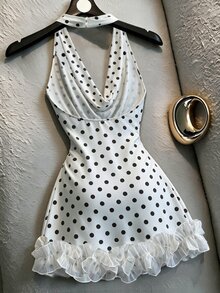SHEIN Franclia 法式性感垂領露背無袖短洋裝女款 - 黑與白 - 查看 2