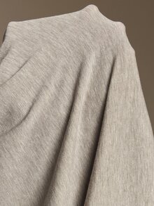Ontre Women's Wool Blend Mid-Length Dress, Slim Fit, Solid Light Grey, Long Sleeve, Round Neck, Ruched Asymmetrical Design, Minimalist Elegant Brunch Fall - Coffee - View 8