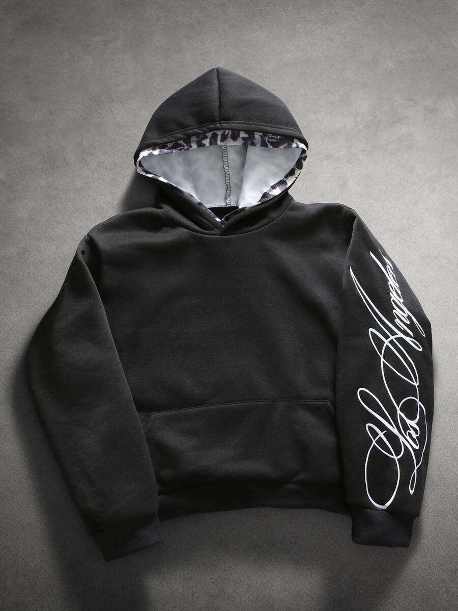 PAVTROS Men's Young Street Casual Letter Embroidered Hoodie - Black - View 1