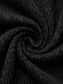 SHEIN Petite Size Women Black Color Round Neck Long Sleeve Rib Knitted Sweater And Casual Sweater Pant - Black - View 5