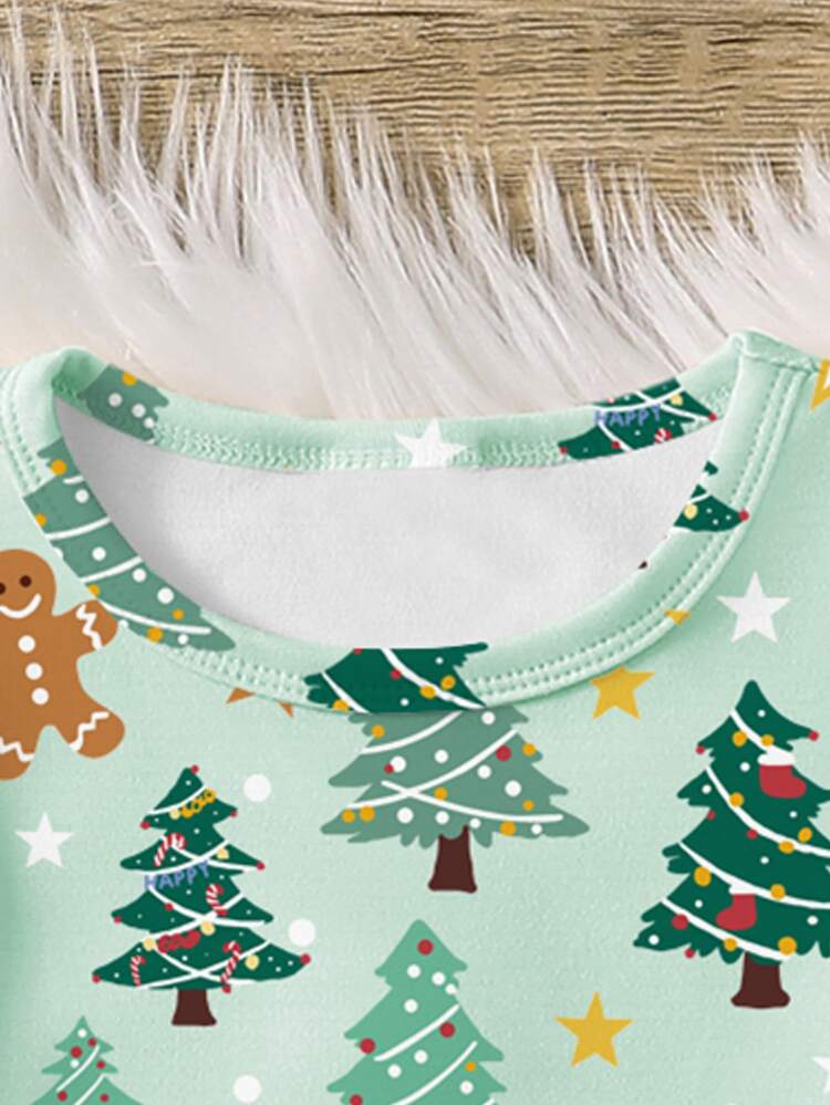 Baby Boys Pajamas Autumn New Christmas Tree Gingerbread Man All-Over Print Knitted Snug Fit Crew Neck High Elastic Long Sleeve Long Pants 2 Pieces Set Home Wear Autumn/Winter 1Set Christmas Holiday Style - Multicolor - View 5