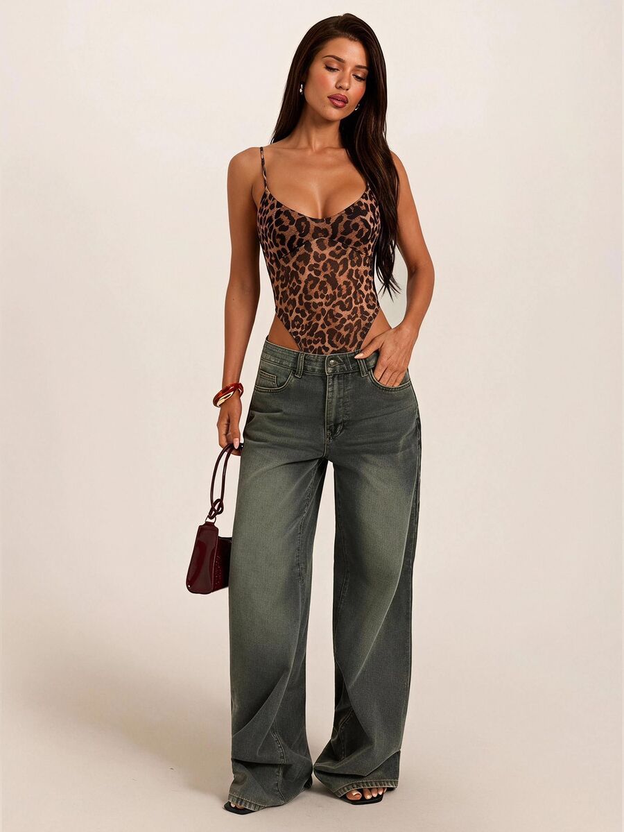 SHEIN BAE Kamisol Motif Leopard untuk Wanita di Musim Panas - Khaki - View 1