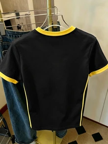 Resyla Men 男士夏季街頭風酷感足球黑色球衣，字母印花白色短版上衣，巴西風 - 黑色 - 查看 6