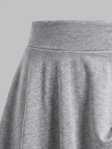 SHEIN Girls' Solid Color A-Line Mini Skirt, Light Gray And Pure Black, Minimalist Athletic Wide Waistband, Flared Umbrella Hem, Short Fit, Simple Autumn - Multicolor - View 8