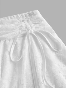 SHEIN ICON Sexy Ruched Waist Lace Mesh Panel Asymmetric Hem Skirt - White - View 3