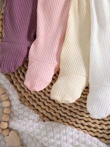 SHEIN 4件組新生女嬰緊身褲套裝，柔軟親膚彈性羅紋針織布料，可愛甜美簡約百搭，穿脫方便，適合春夏秋冬，適用外出、度假、旅行與日常穿著 - 彩色 - 查看 8