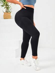 Slayform Plus Size Solid Tummy Control Sports Leggings Yoga Women Pants - Black - View 6