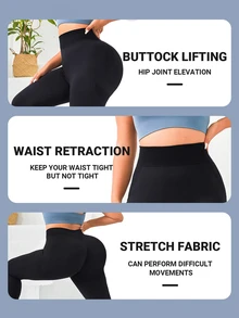 Slayform Plus Size Solid Tummy Control Sports Leggings Yoga Women Pants - Black - View 2