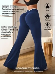 Slayform Slayform Women's Colorblock High Waist Flare Leggings - Navy Blue - View 2