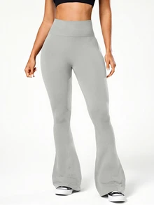 Slayform Slayform Women's Solid Color High Waist Seamless Flare Leggings - Light Grey - View 5