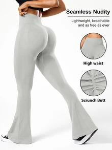 Slayform Slayform Women's Solid Color High Waist Seamless Flare Leggings - Light Grey - View 2