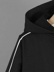 SHEIN 青少年男孩條紋長袖連帽拉鍊外套 - 黑色 - 查看 4