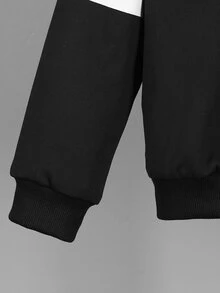 SHEIN 青少年男孩條紋長袖連帽拉鍊外套 - 黑色 - 查看 7