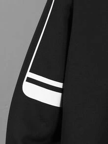 SHEIN 青少年男孩條紋長袖連帽拉鍊外套 - 黑色 - 查看 6