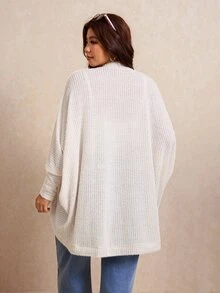 Elaquor Plus Size Casual Loose Ribbed Brushed Knit Cardigan Jacket White Autumn - Apricot - View 3