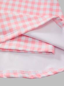 SHEIN Sovereign Charm Setelan Olahraga Wanita: Tank Top Pendek dan Rok Celana Motif Kotak-kotak - Berwarna merah muda - View 5