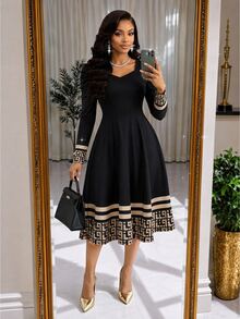 SHEIN Lady Women's Geometric Print Long Dress - Multicolor - View 2