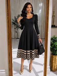 SHEIN Lady Women's Geometric Print Long Dress - Multicolor - View 4