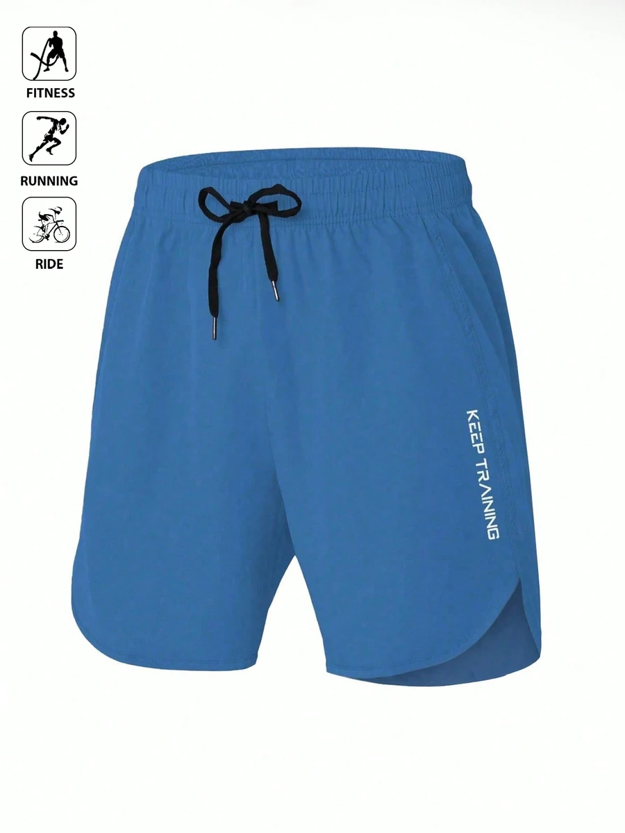 Gym Rark Men's Front Lace-Up Letter Print Pocket Casual Sports Shorts,Sweat-Wicking Breathable Lightweight Side Slits Minimalist Road Running Gym Performance - Blue - View 1