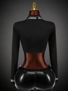 SHEIN ICON 黑色 Gorpcore 立領拇指孔字母 T 恤 - 黑色 - 查看 2