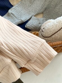 SHEIN 6Pcs Newborn Cotton‑Blend Ribbed Knit Fall Outfits, Wrap Front Bodysuit + High Waist Belly‑Cover Pants, Soft Breathable Casual 2‑Piece Set - Multicolor - View 8