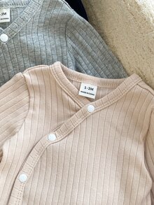SHEIN 6Pcs Newborn Cotton‑Blend Ribbed Knit Fall Outfits, Wrap Front Bodysuit + High Waist Belly‑Cover Pants, Soft Breathable Casual 2‑Piece Set - Multicolor - View 6