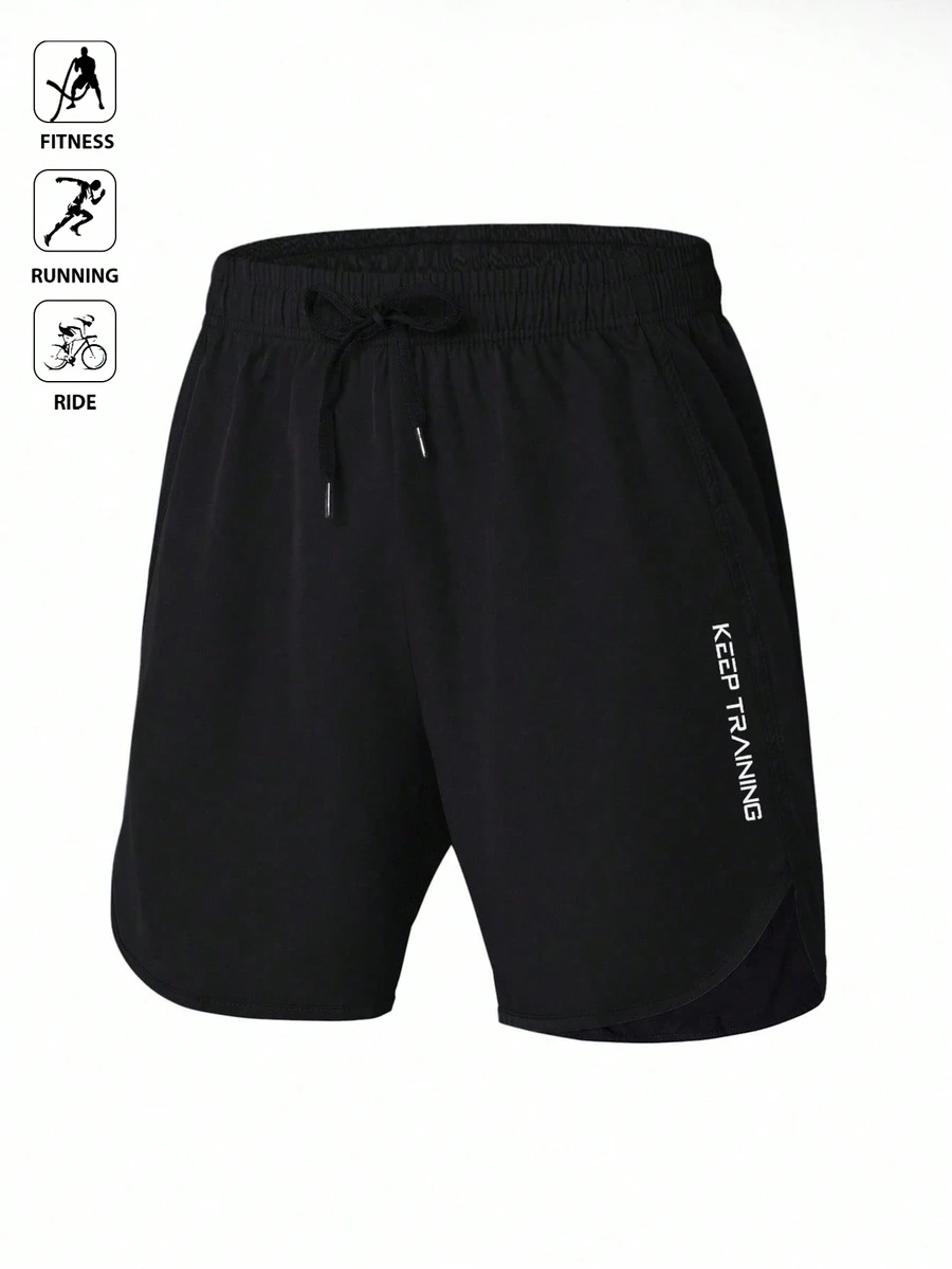 Gym Rark 1pc Men's Solid Color Casual Sports Shorts,Sweat-Wicking Breathable Lightweight Road Running Performance Shorts,Gym Stylish Simple Daily Wear Shorts - Black - View 1