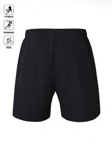 Gym Rark 1pc Men's Solid Color Casual Sports Shorts,Sweat-Wicking Breathable Lightweight Road Running Performance Shorts,Gym Stylish Simple Daily Wear Shorts - Black - View 2