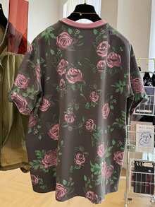 INAWLY Plus Size Women's All Over Print Casual Elegant T-Shirt, Comfortable Spring/Summer Formal Homewear Light Pink - Dark Grey - View 2