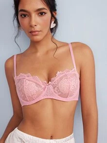 Elorette 女款蕾絲性感日常細肩帶內衣 - 粉色 - 查看 2