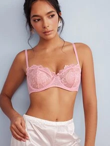 Elorette 女款蕾絲性感日常細肩帶內衣 - 粉色 - 查看 3