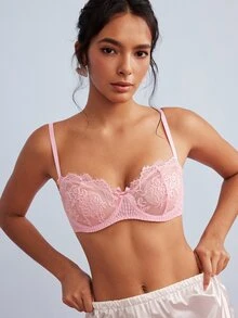 Elorette 女款蕾絲性感日常細肩帶內衣 - 粉色 - 查看 11