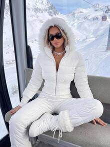 SHEIN ICON White Colorblock Trim Hooded Cropped Padded Coat In Fall/Winter - White - View 1