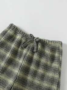 SHEIN 青少年女孩秋季上衣休閒可愛舒適修身長袖T恤與鬆緊腰寬腿寬鬆長褲套裝，學生校園穿搭，深綠色 - 黃色 - 查看 8