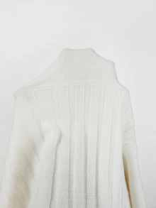 SHEIN Autumn V‑Neck Half Button Knit Sweater, Ribbed Detail Long Sleeve Casual Elegant Pullover Brunch Cream White - White - View 4